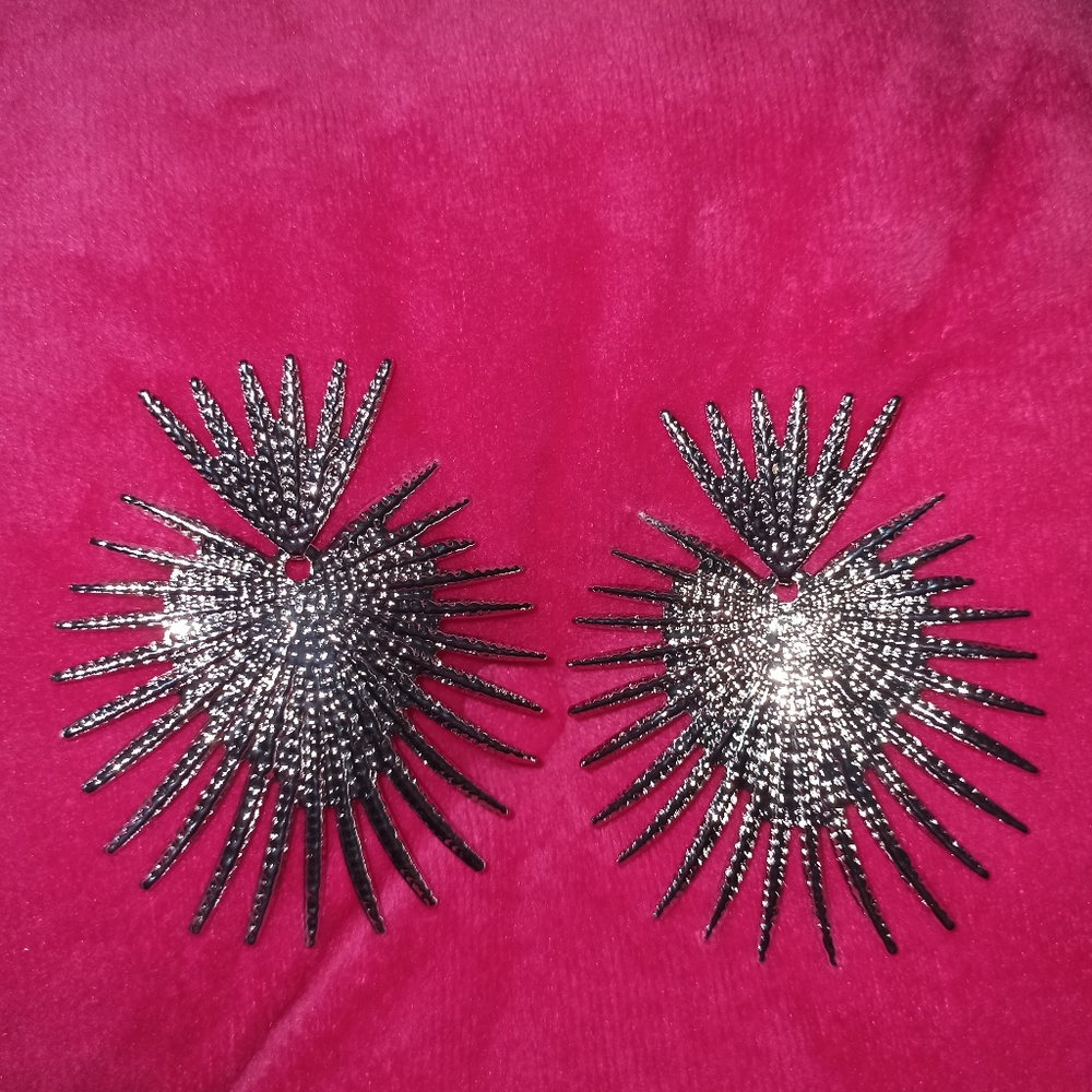Silver Heart Geometric Punk Metal Earrings